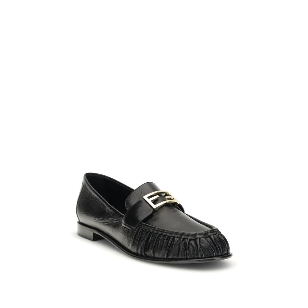 Fendi Black Calf Leather Bos Taurus Slip-On Loafers