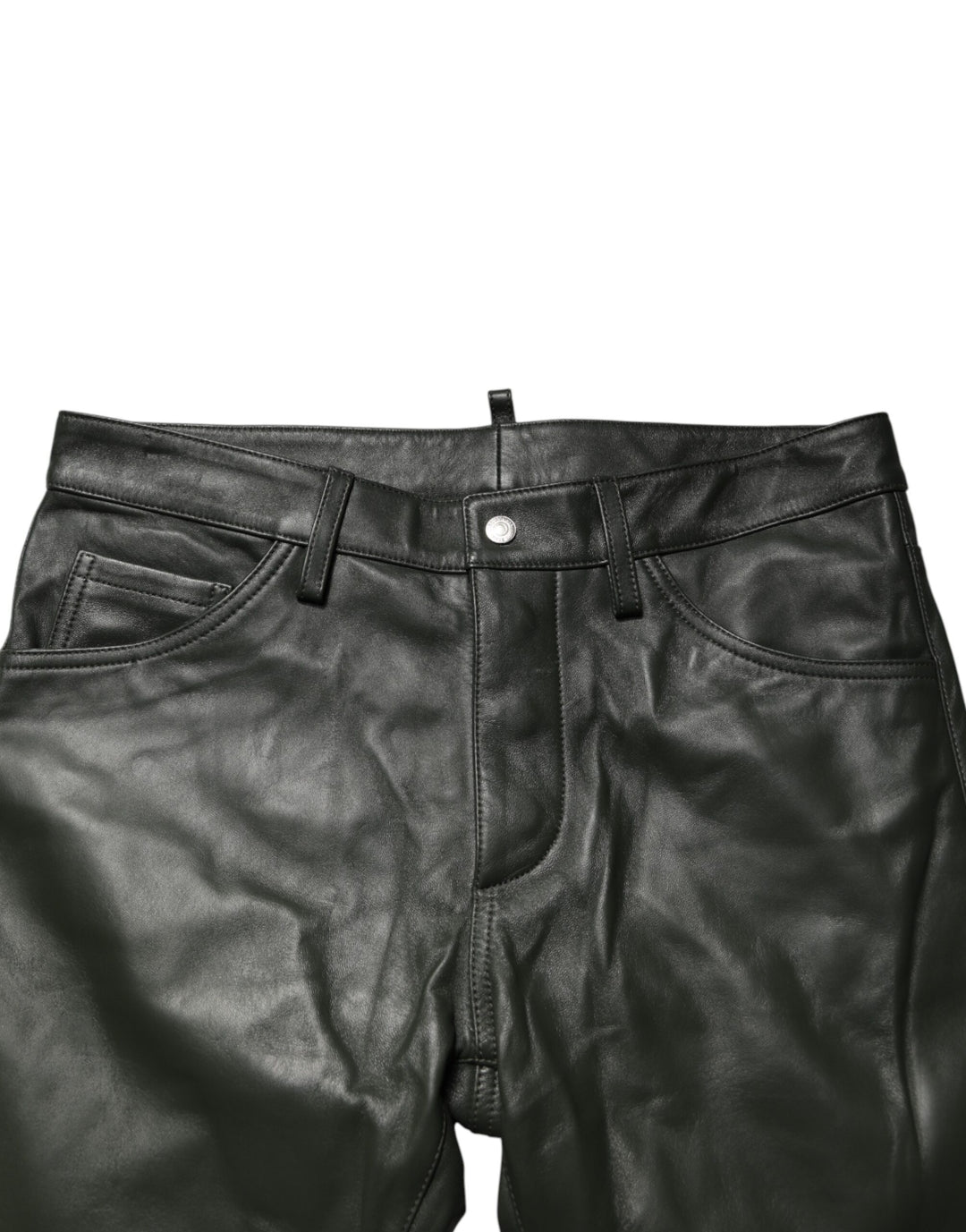 Dsquared² Black Full Grain Leather Mid Waist Trouser Pants