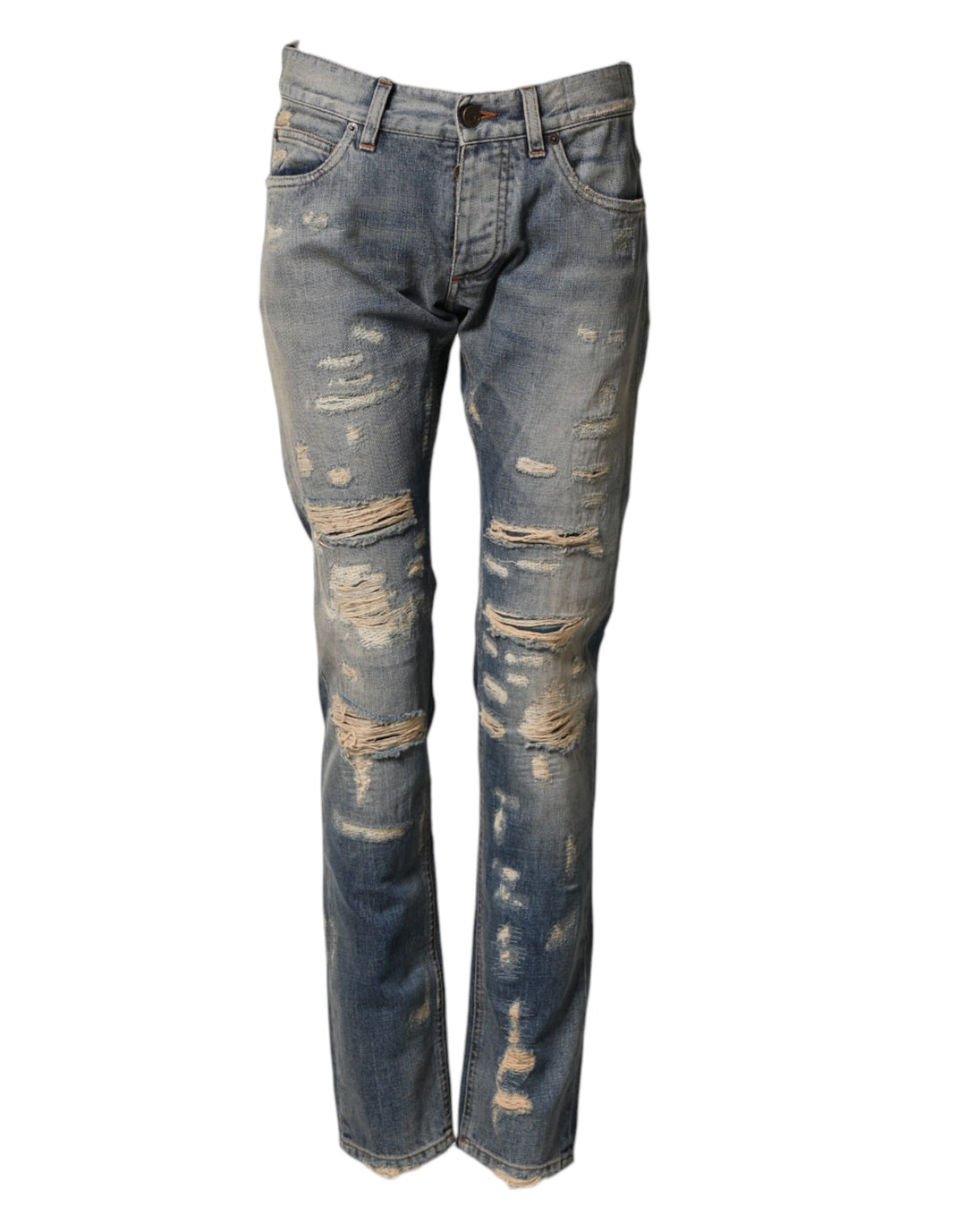Dolce &amp; Gabbana Blue Tattered Men Skinny Denim Trouser Jeans