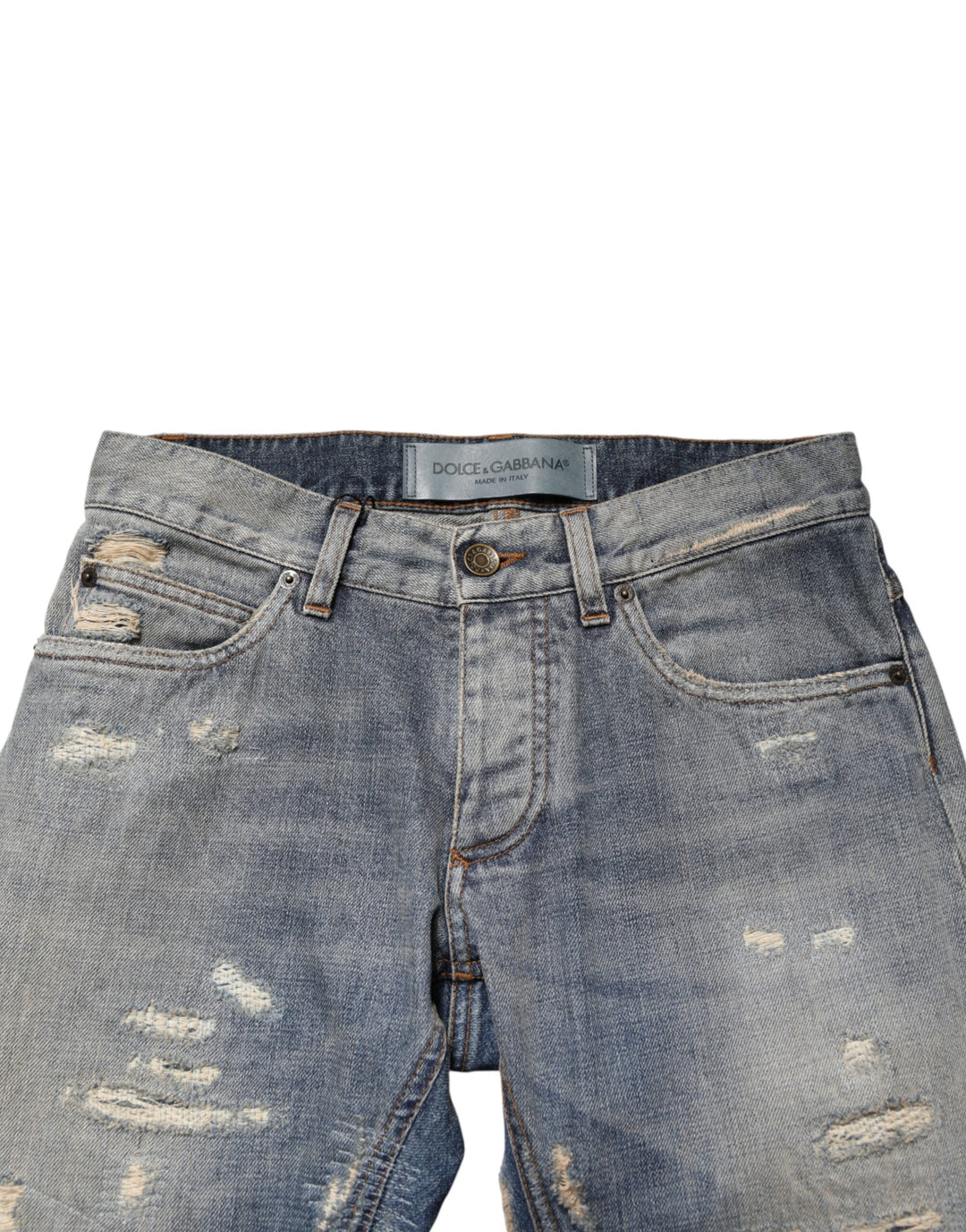 Dolce &amp; Gabbana Blue Tattered Men Skinny Denim Trouser Jeans