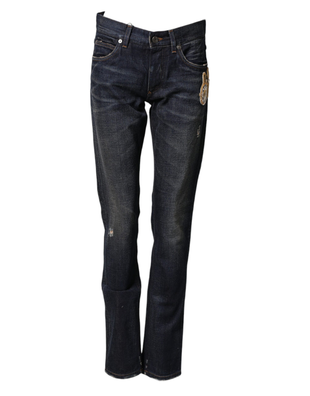 Dolce &amp; Gabbana Dark Blue Watch GOLD Men Skinny Denim Jeans