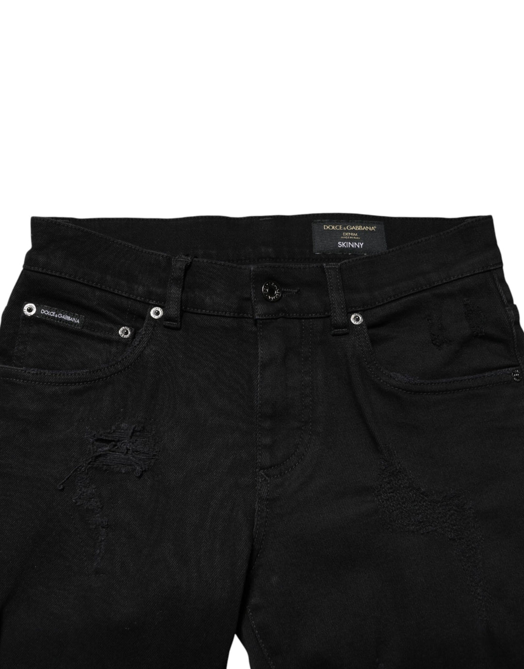 Dolce &amp; Gabbana Black Tattered Cotton Men Skinny Denim Jeans