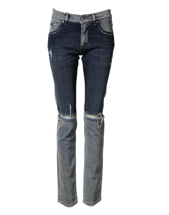 Dolce &amp; Gabbana Blue Two Tone Cotton Men Skinny Denim Jeans