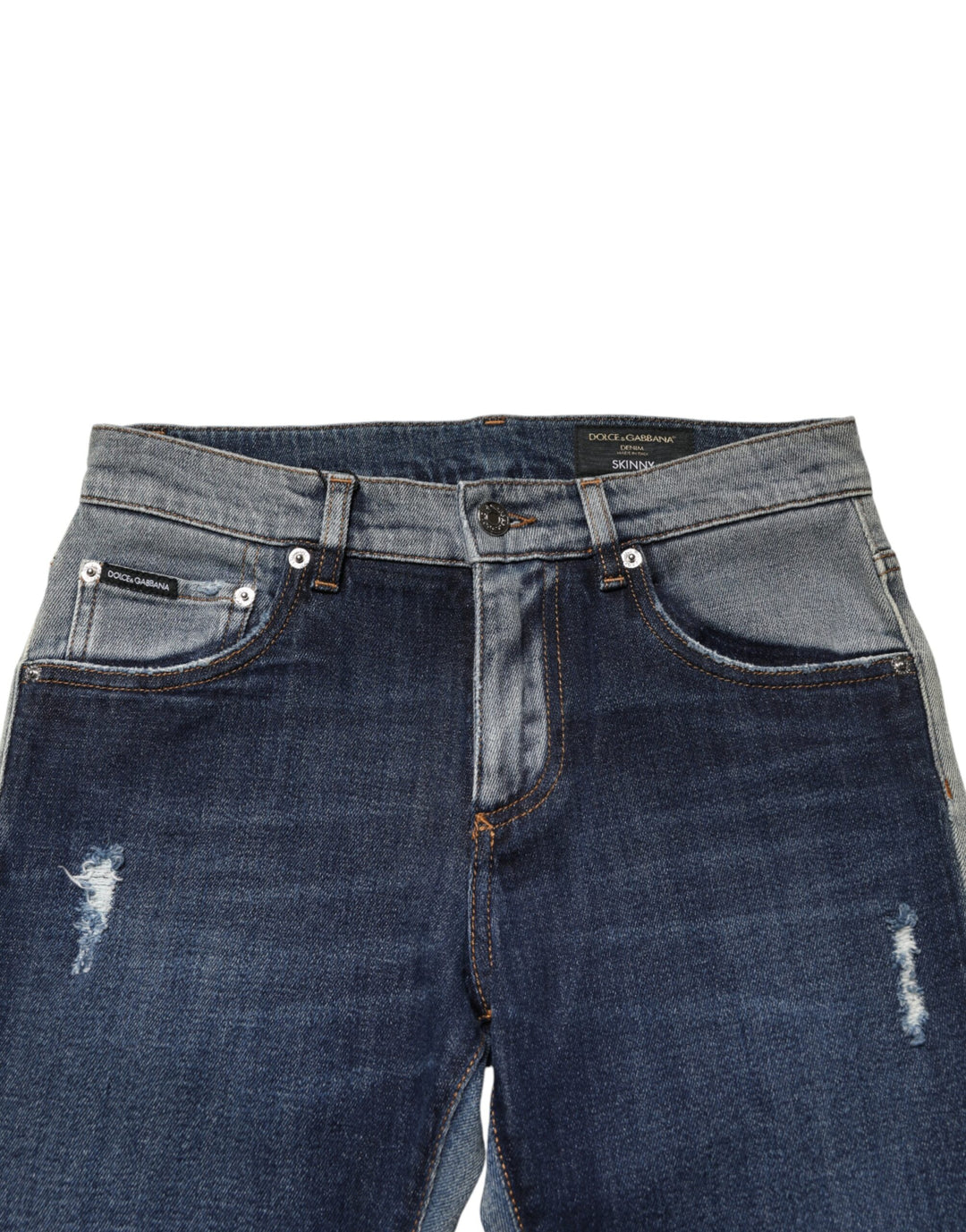 Dolce &amp; Gabbana Blue Two Tone Cotton Men Skinny Denim Jeans