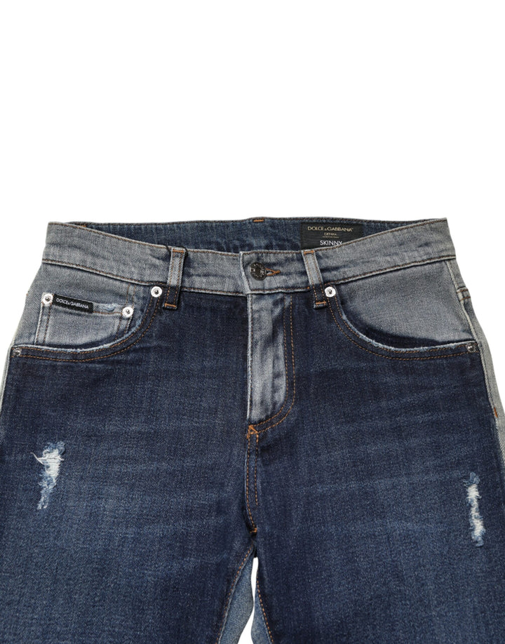 Dolce &amp; Gabbana Blue Two Tone Cotton Men Skinny Denim Jeans