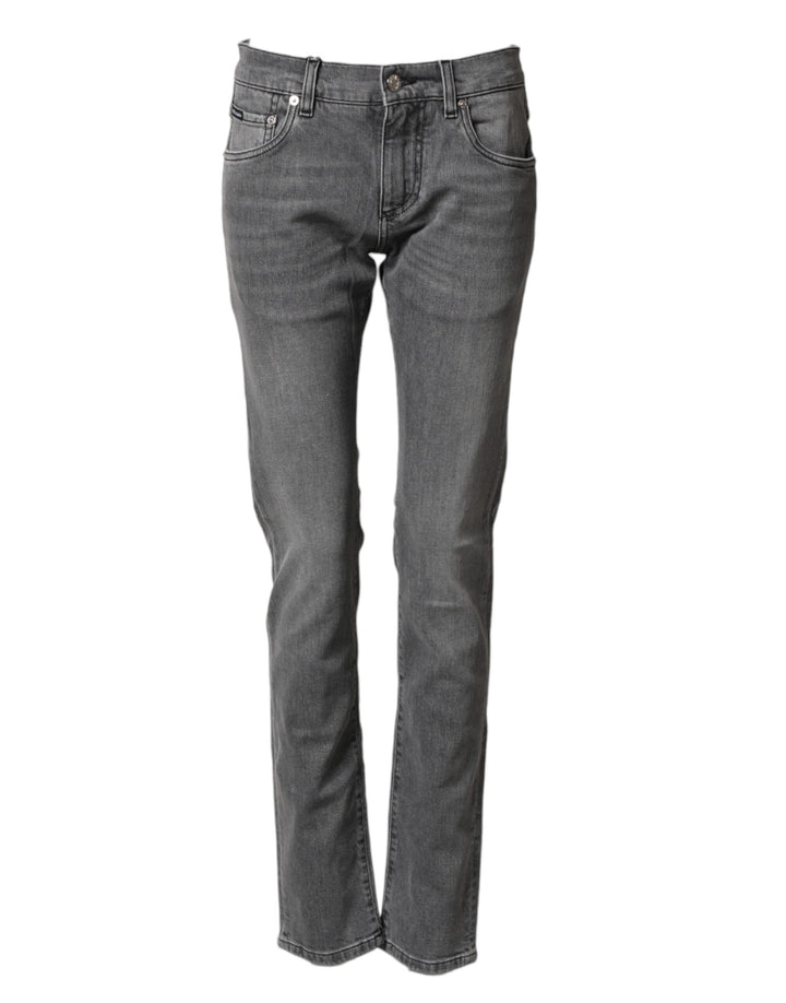 Dolce &amp; Gabbana Gray Cotton Mid Waist Skinny Denim Jeans