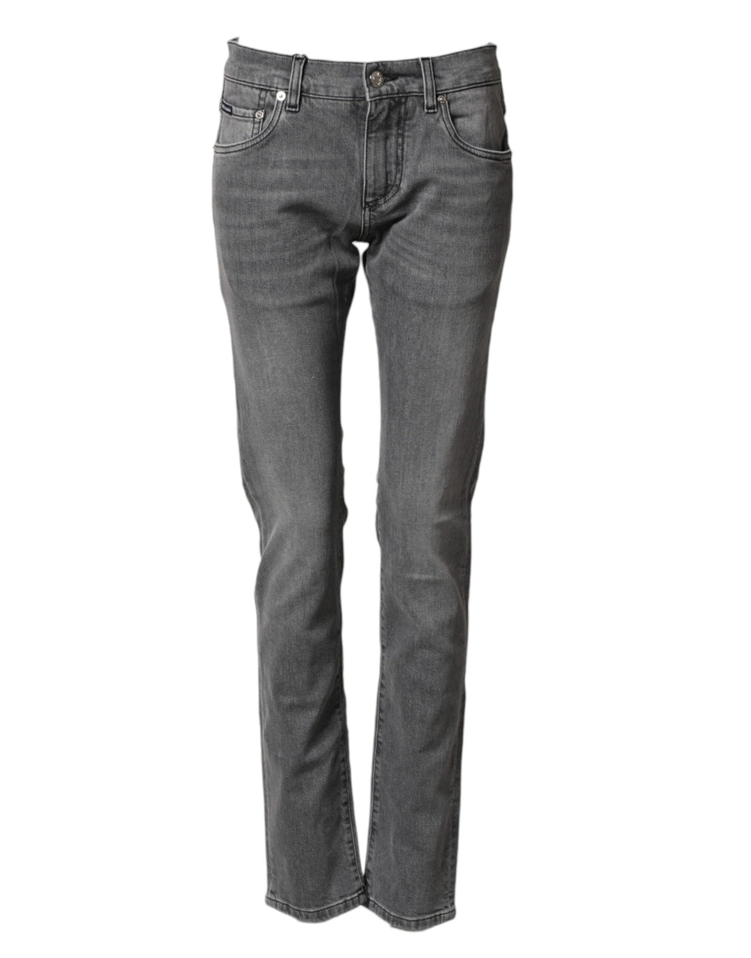 Dolce &amp; Gabbana Gray Cotton Mid Waist Skinny Denim Jeans