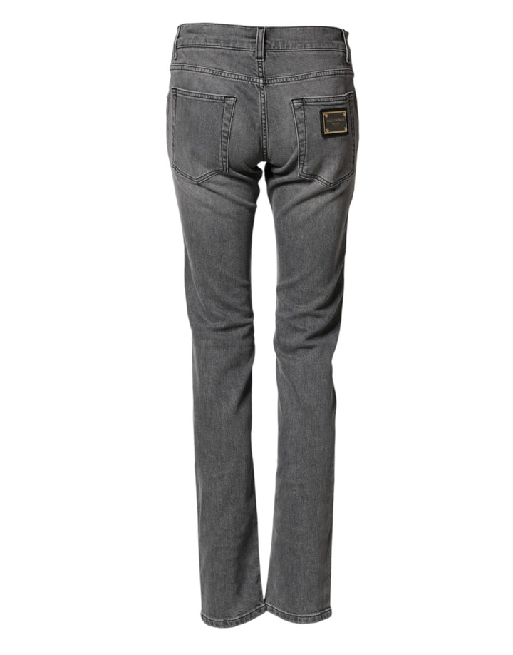 Dolce &amp; Gabbana Gray Cotton Mid Waist Skinny Denim Jeans