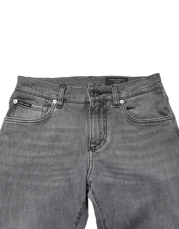 Dolce &amp; Gabbana Gray Cotton Mid Waist Skinny Denim Jeans