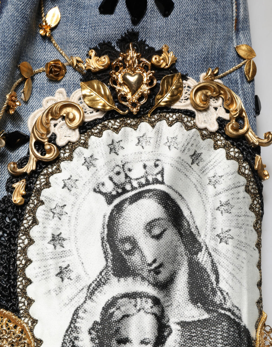 Dolce &amp; Gabbana Blue Ripped Embellished Cotton Denim Jeans