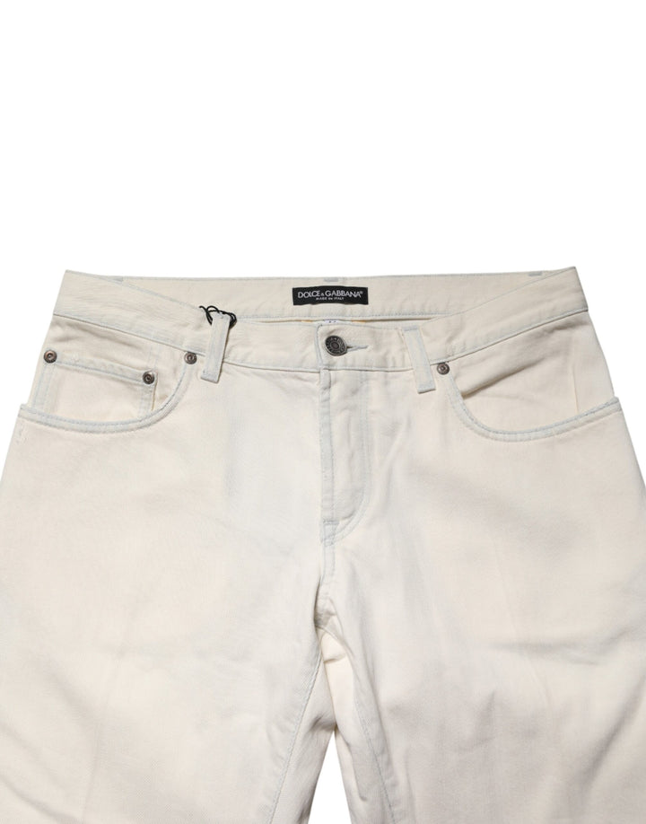 Dolce &amp; Gabbana White Cotton Skinny Denim Trouser Men Jeans