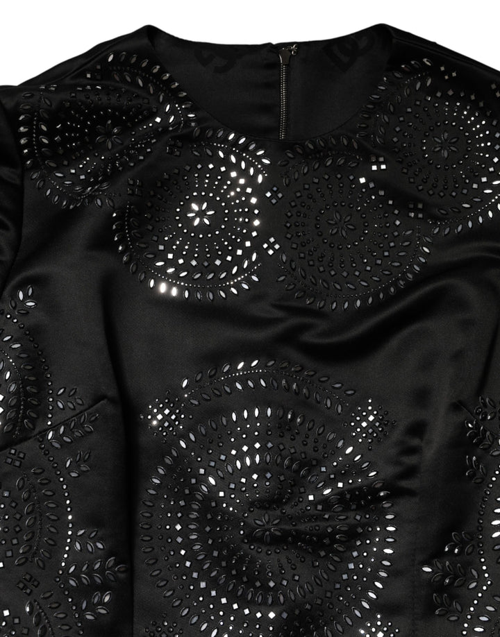 Dolce &amp; Gabbana Black Embellished Short Sleeve Sheath Dress