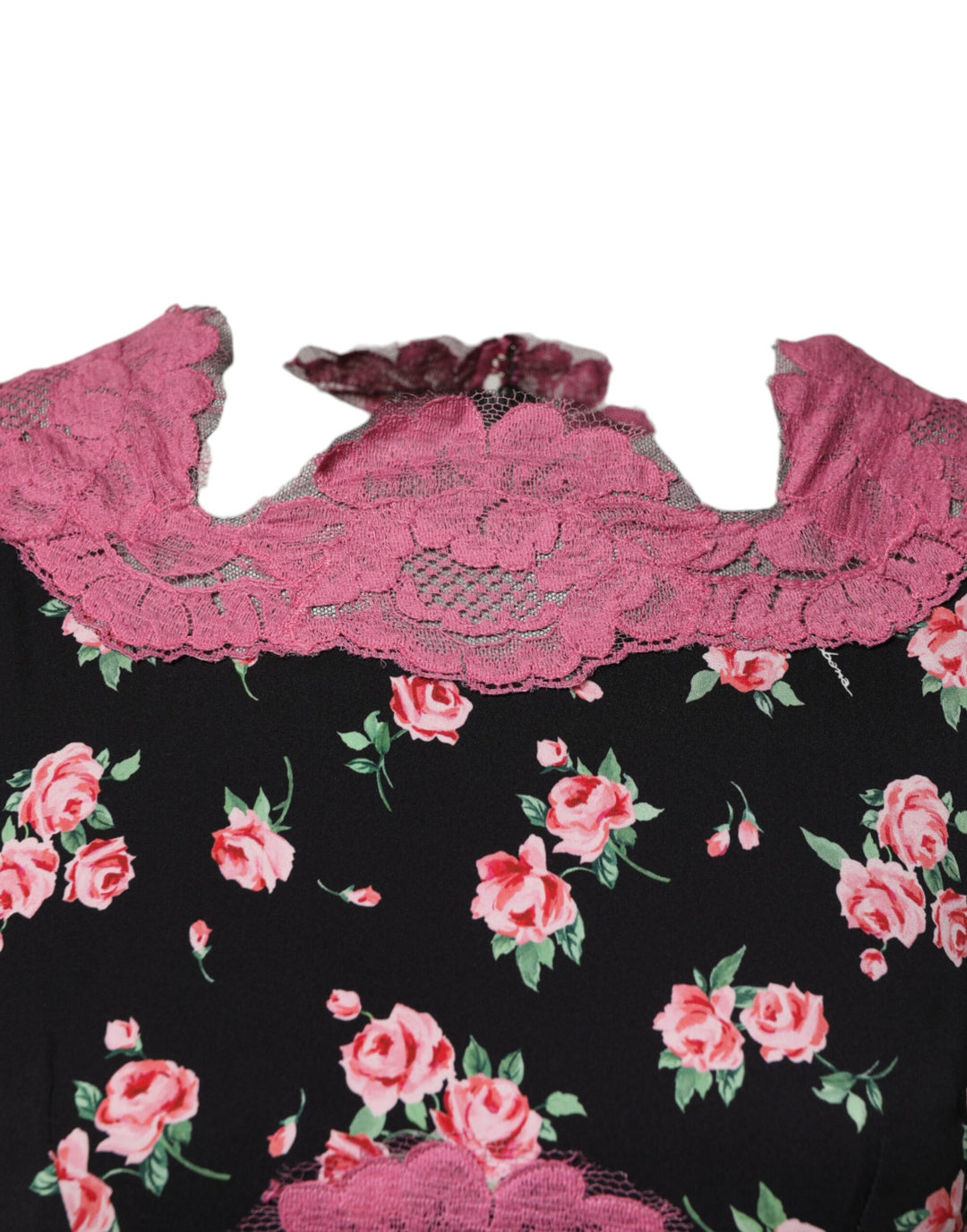 Dolce &amp; Gabbana Black Pink Floral Lace Silk Sheath Dress