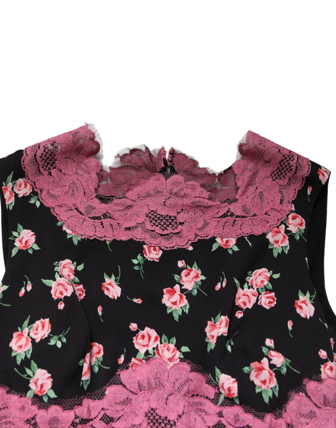 Dolce &amp; Gabbana Black Pink Floral Lace Silk Sheath Dress
