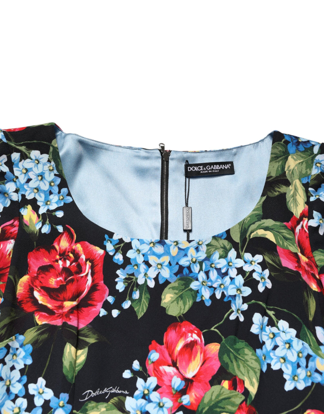 Dolce &amp; Gabbana Black Floral Print Viscose Sheath Midi Dress