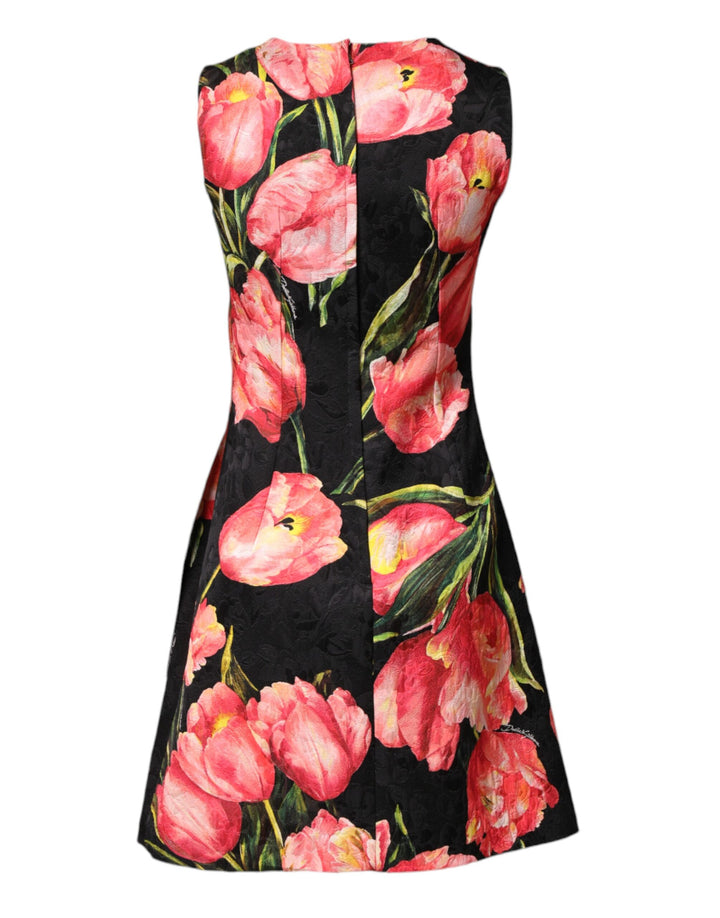 Dolce &amp; Gabbana Black Floral Print Viscose A-line Mini  Dress