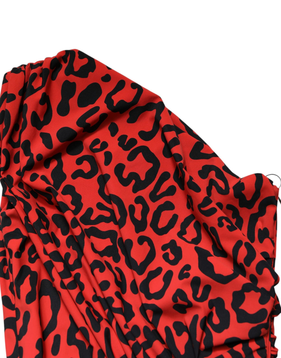 Dolce &amp; Gabbana Red Leopard Print Nylon Sheath Midi Dress