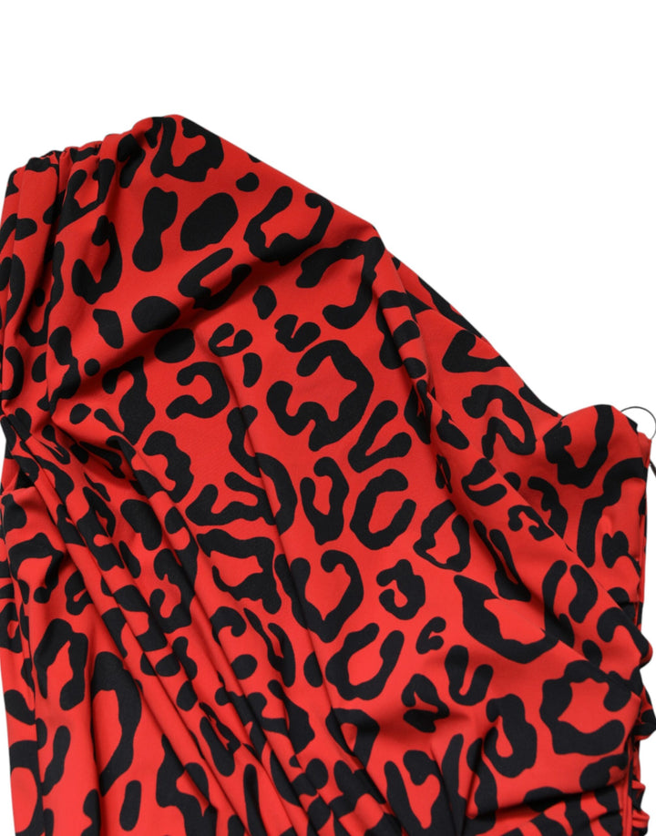 Dolce &amp; Gabbana Red Leopard Print Nylon Sheath Midi Dress