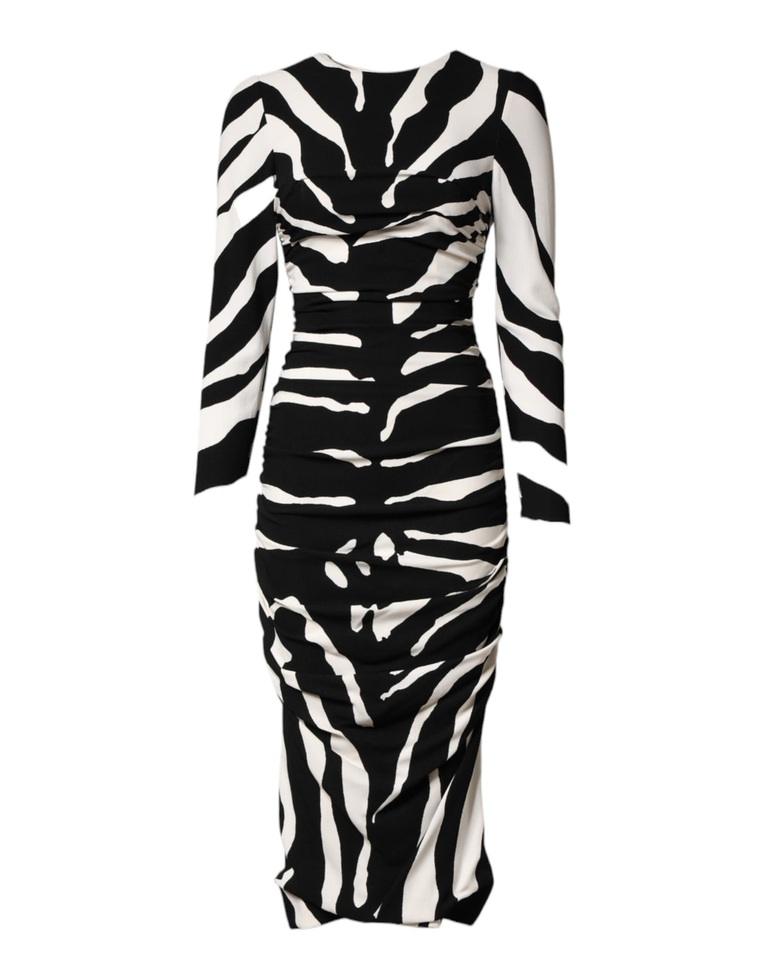 Dolce &amp; Gabbana Black White Zebra Viscose Sheath Midi Dress
