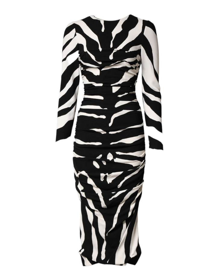 Dolce &amp; Gabbana Black White Zebra Viscose Sheath Midi Dress