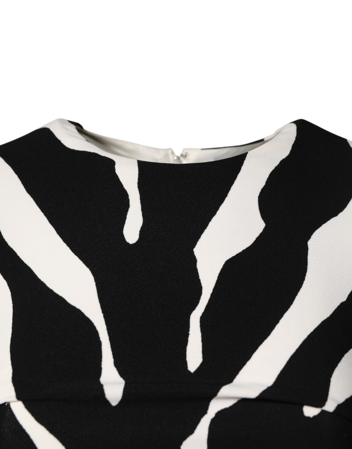 Dolce &amp; Gabbana Black White Zebra Viscose Sheath Midi Dress