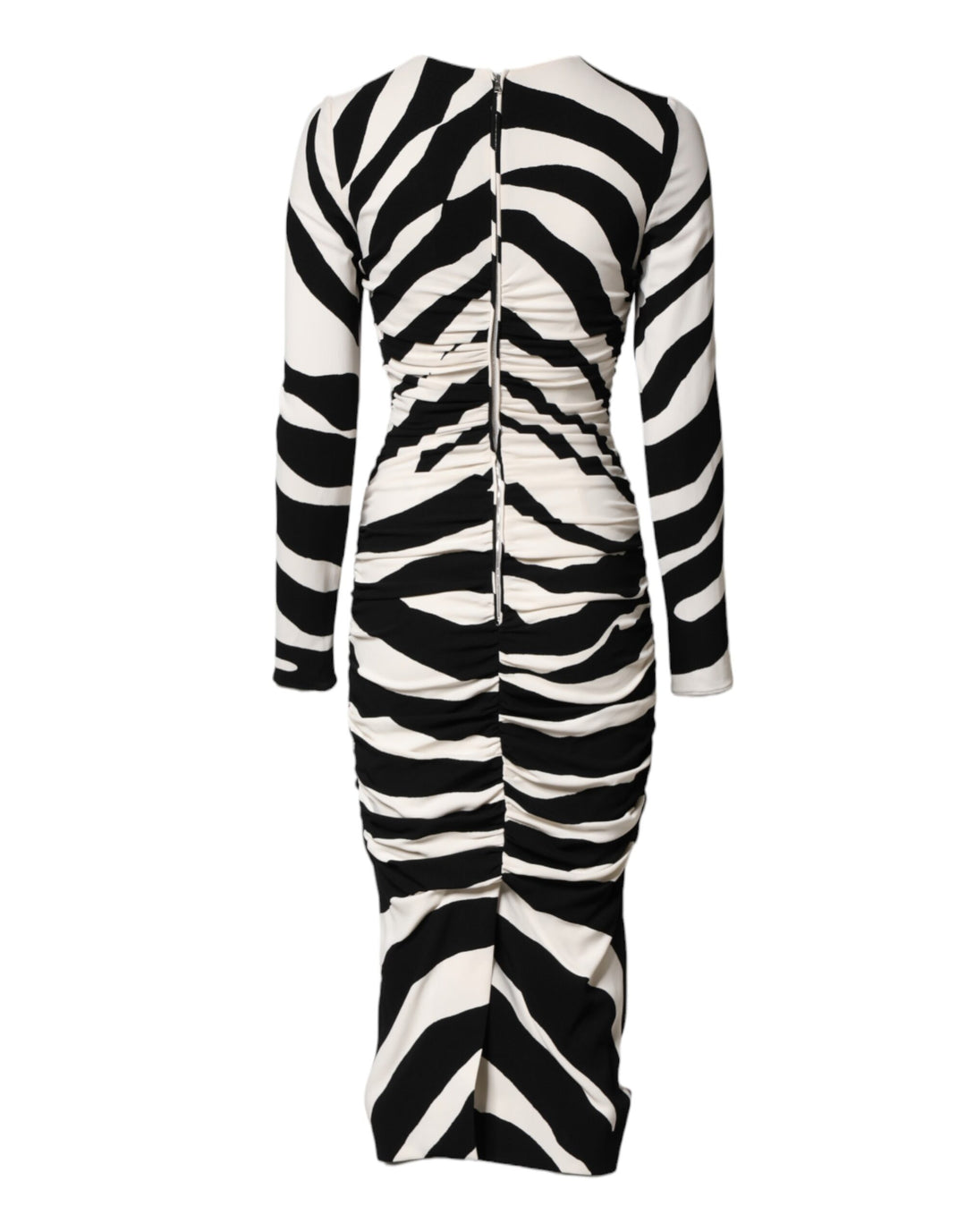 Dolce &amp; Gabbana Black White Zebra Viscose Sheath Midi Dress