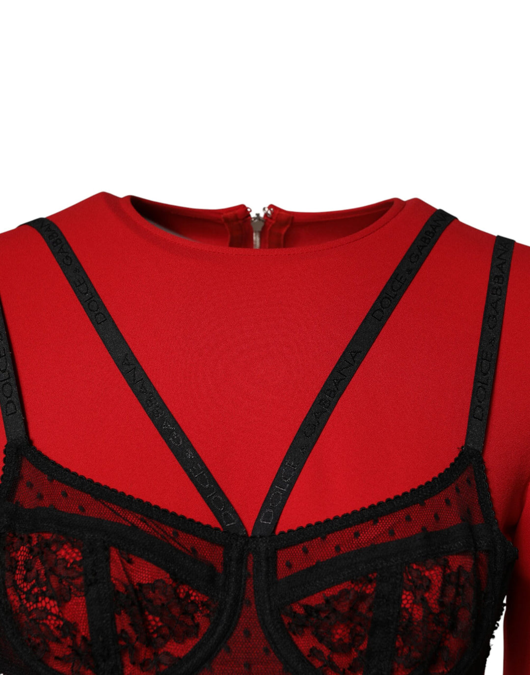 Dolce &amp; Gabbana Black Red Contrasting Bra Cady Midi Dress