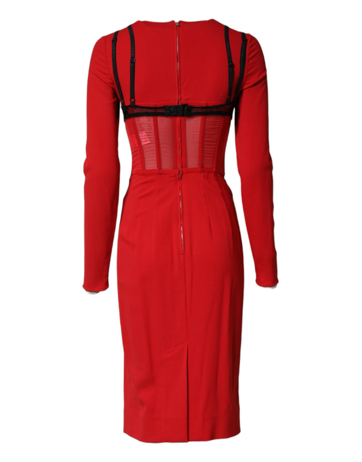 Dolce &amp; Gabbana Black Red Contrasting Bra Cady Midi Dress