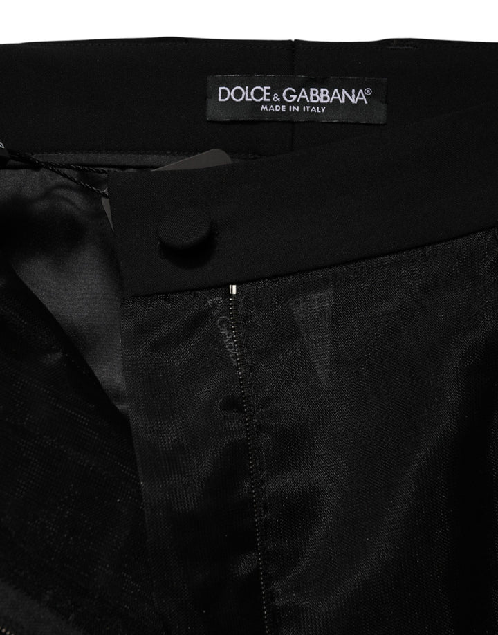 Dolce &amp; Gabbana Black High Waist Tulle Wool Trouser Pants