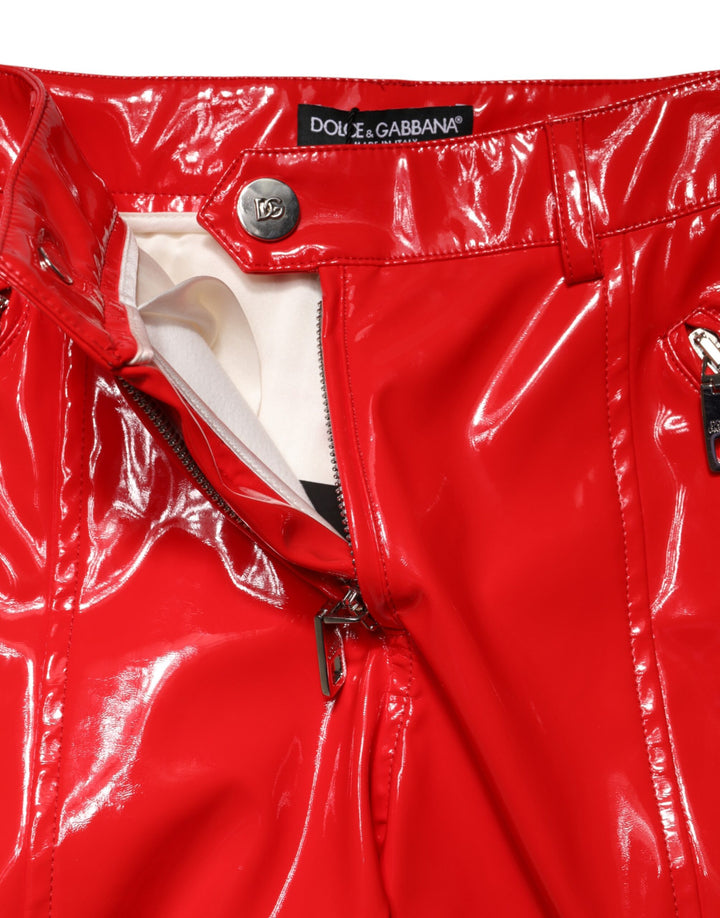 Dolce &amp; Gabbana Red Glossy Polyester Cargo Boot Cut Pants