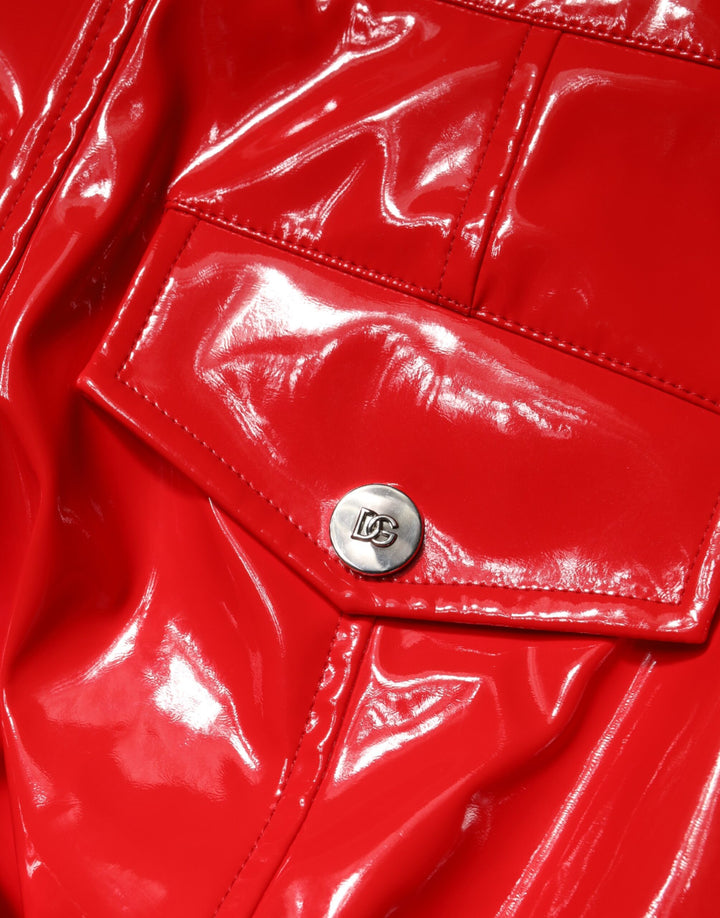 Dolce &amp; Gabbana Red Glossy Polyester Cargo Boot Cut Pants