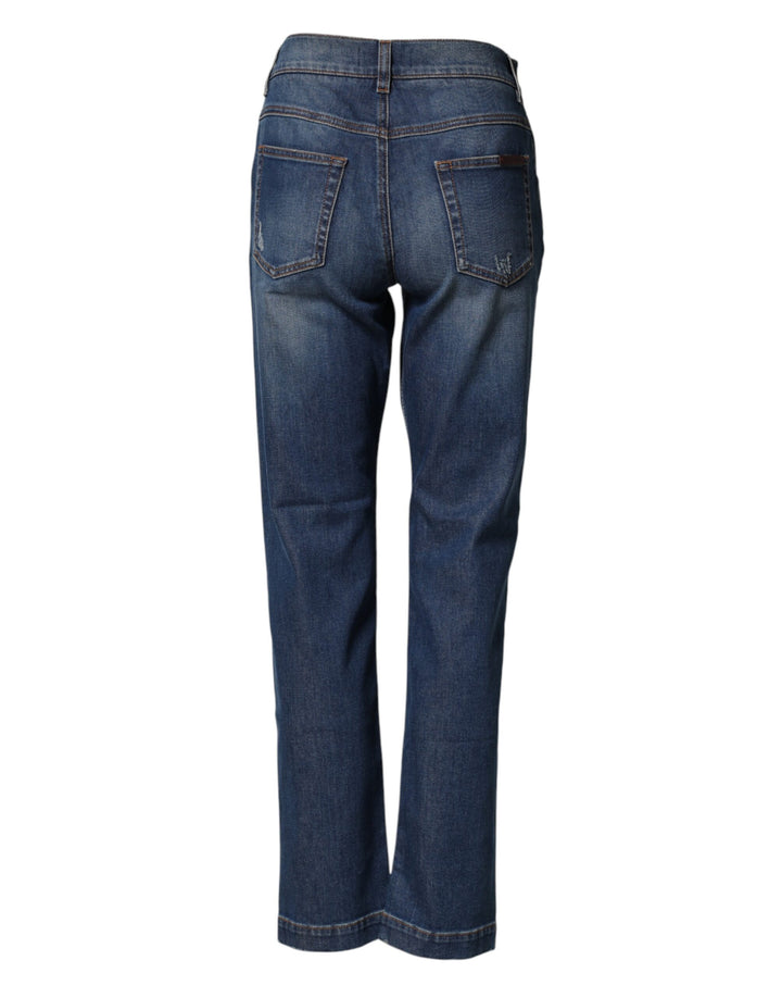 Dolce &amp; Gabbana Blue Floral Embroidered BOYFRIEND Denim Jeans