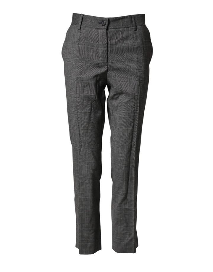 Dolce &amp; Gabbana Dark Gray Check Tartan VirginWool Dress Pants