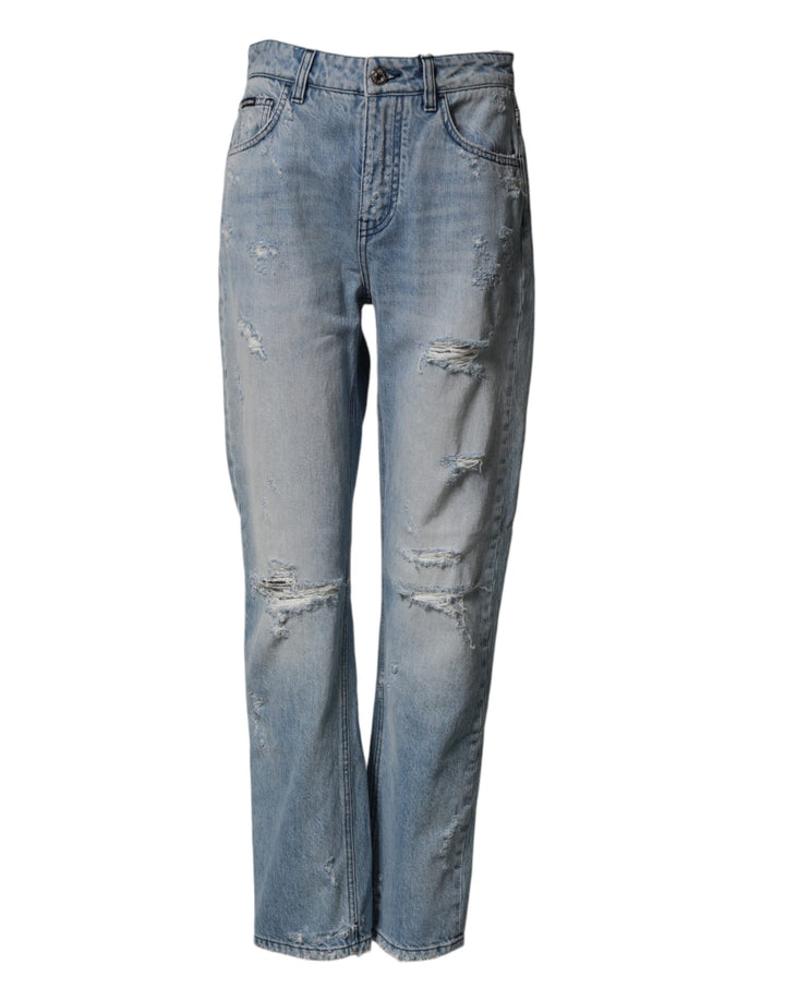 Dolce &amp; Gabbana LightBlue Ripped Washed BOYFRIEND Denim Jeans