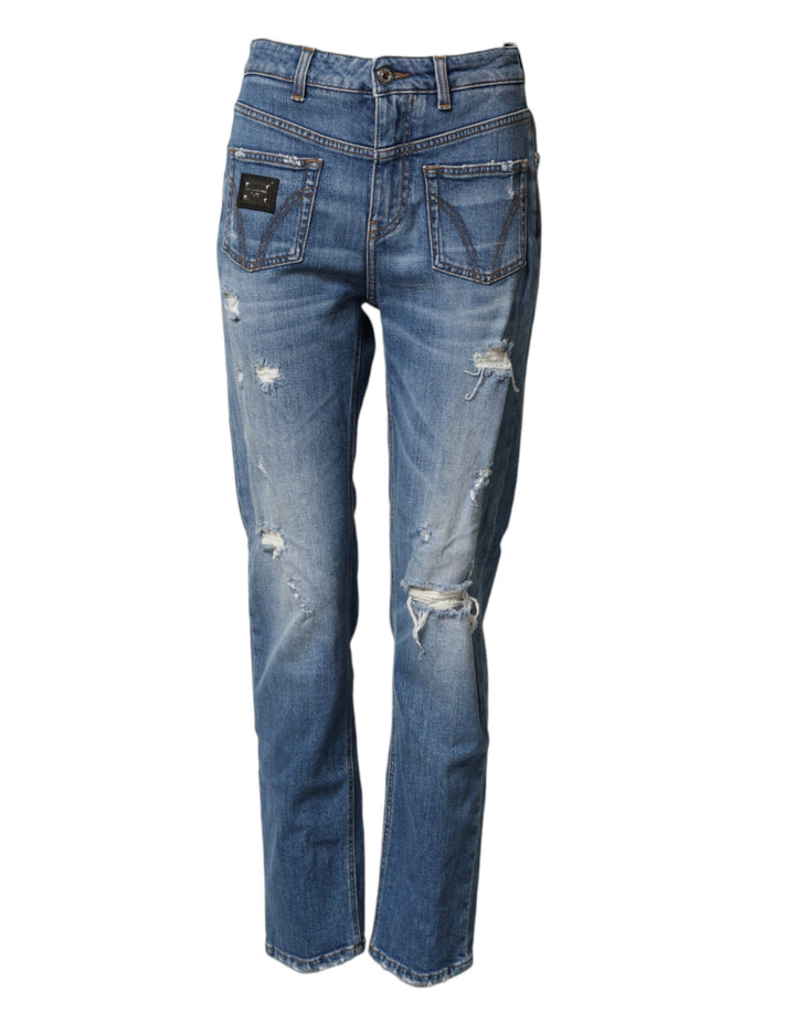 Dolce &amp; Gabbana Blue Distressed Washed Cotton Denim Jeans
