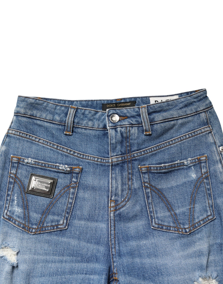 Dolce &amp; Gabbana Blue Distressed Washed Cotton Denim Jeans