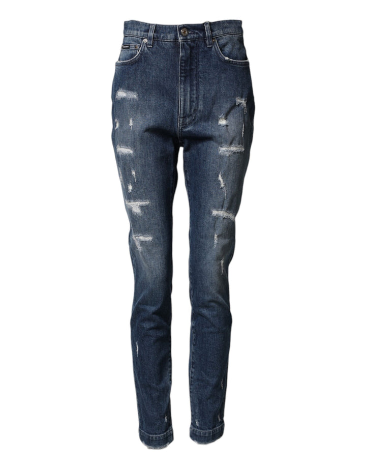 Dolce &amp; Gabbana Blue Distressed Washed Logo GRACE Denim Jeans