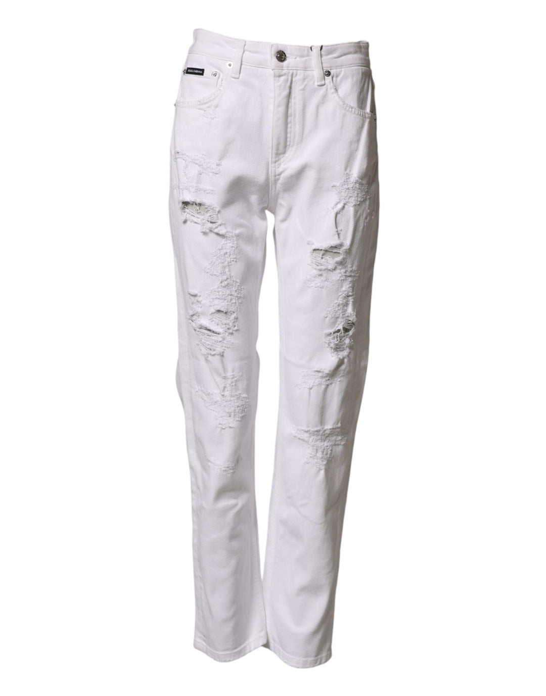 Dolce &amp; Gabbana White Distressed Cotton BOYFRIEND Denim Jeans