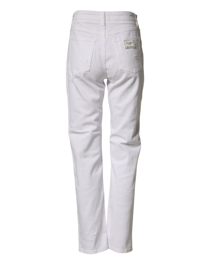 Dolce &amp; Gabbana White Distressed Cotton BOYFRIEND Denim Jeans