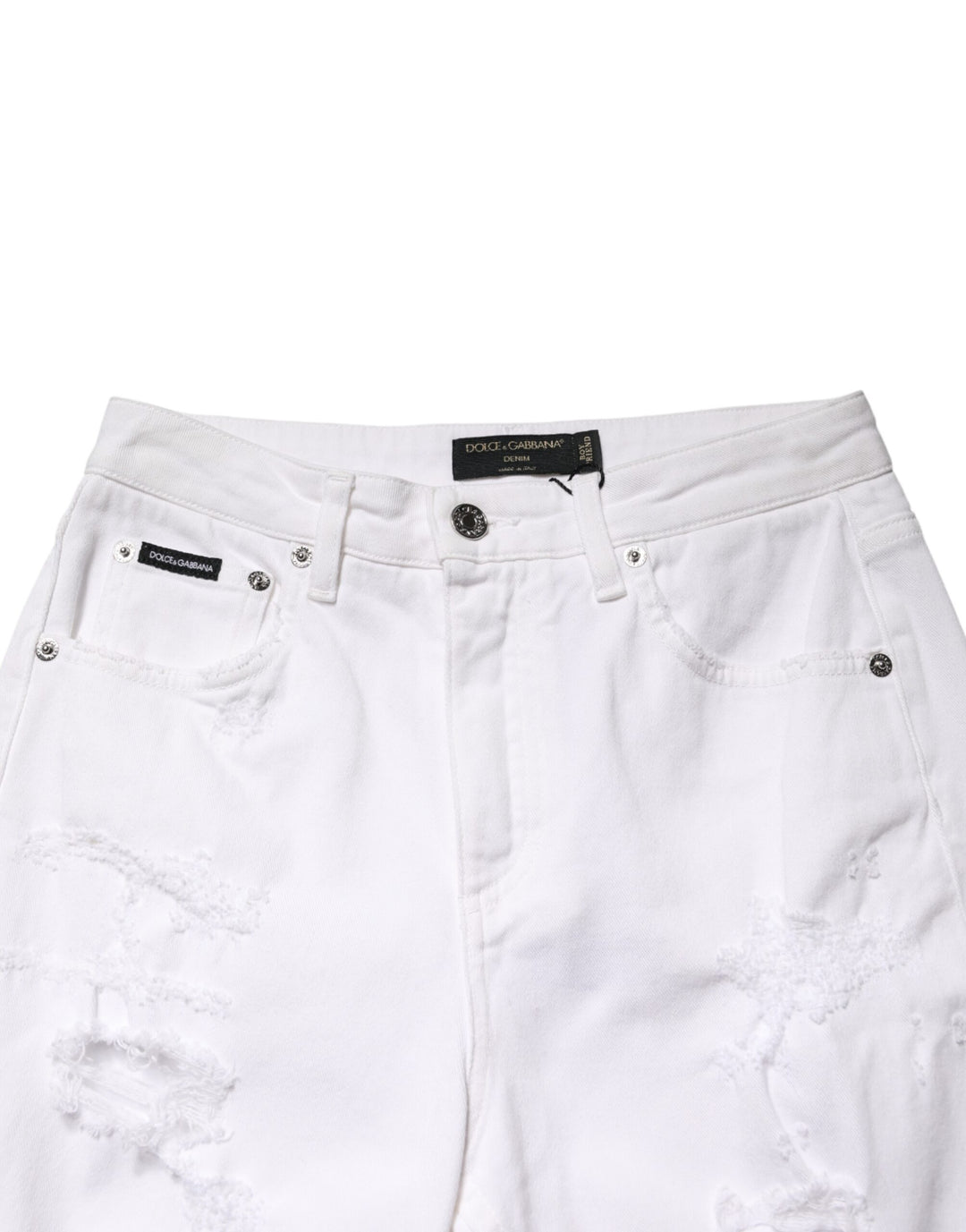 Dolce &amp; Gabbana White Distressed Cotton BOYFRIEND Denim Jeans