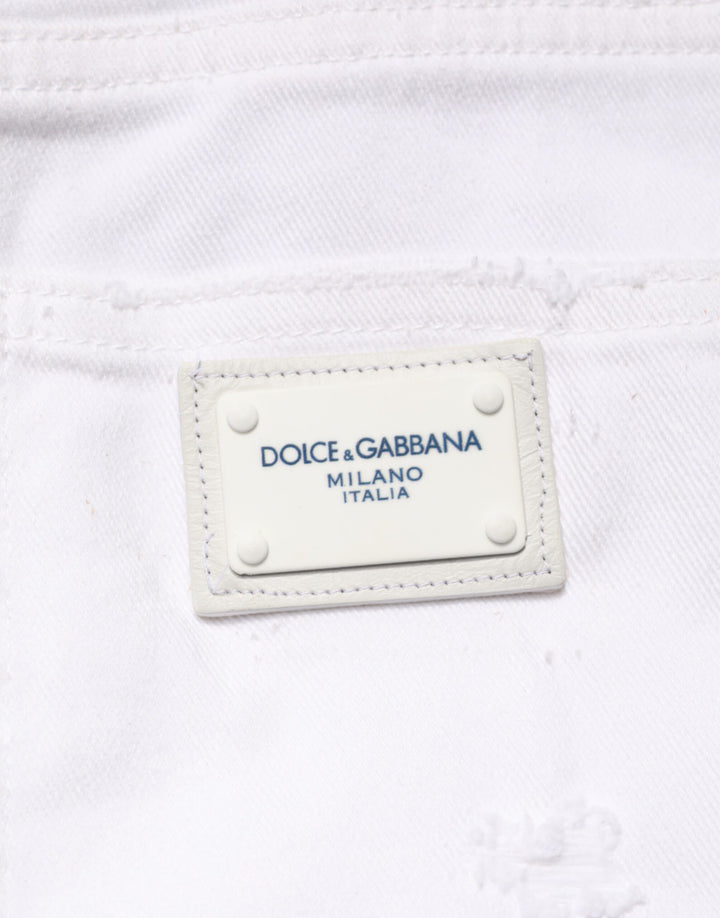 Dolce &amp; Gabbana White Distressed Cotton BOYFRIEND Denim Jeans