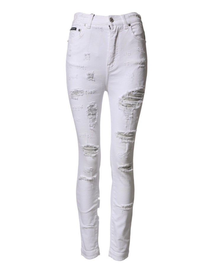 Dolce &amp; Gabbana White Distressed High Waist Denim Jeans