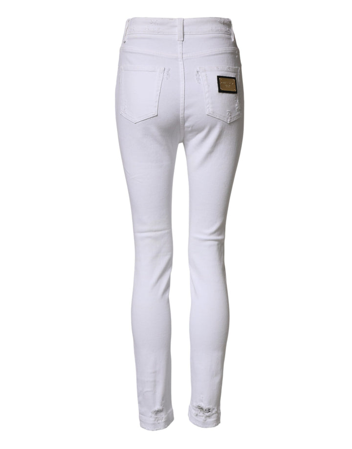 Dolce &amp; Gabbana White Distressed High Waist Denim Jeans