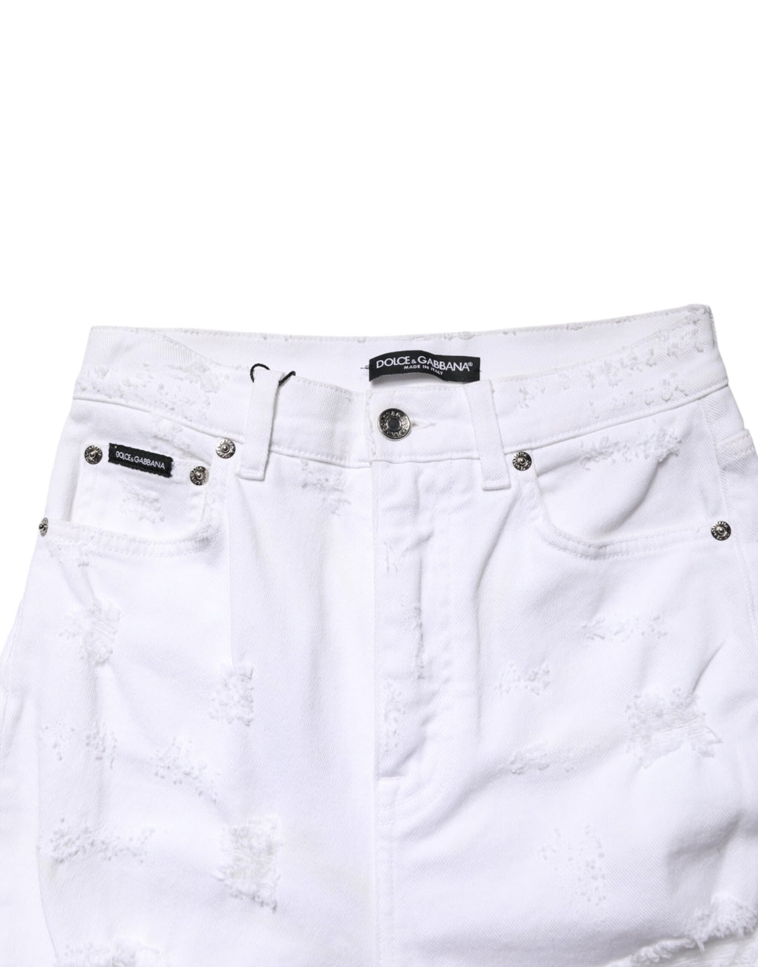 Dolce &amp; Gabbana White Distressed High Waist Denim Jeans