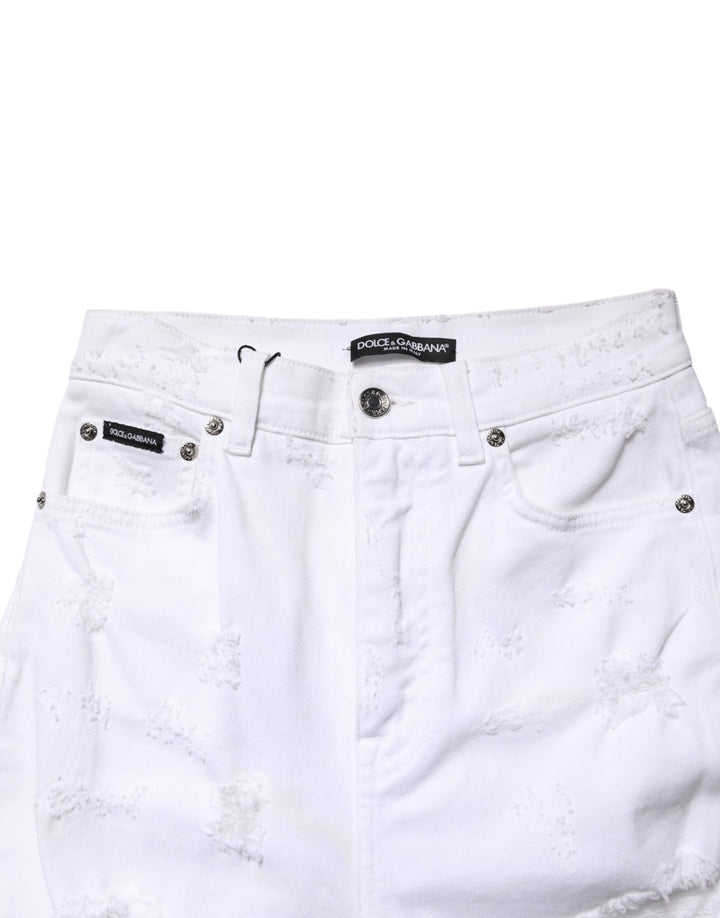 Dolce &amp; Gabbana White Distressed High Waist Denim Jeans