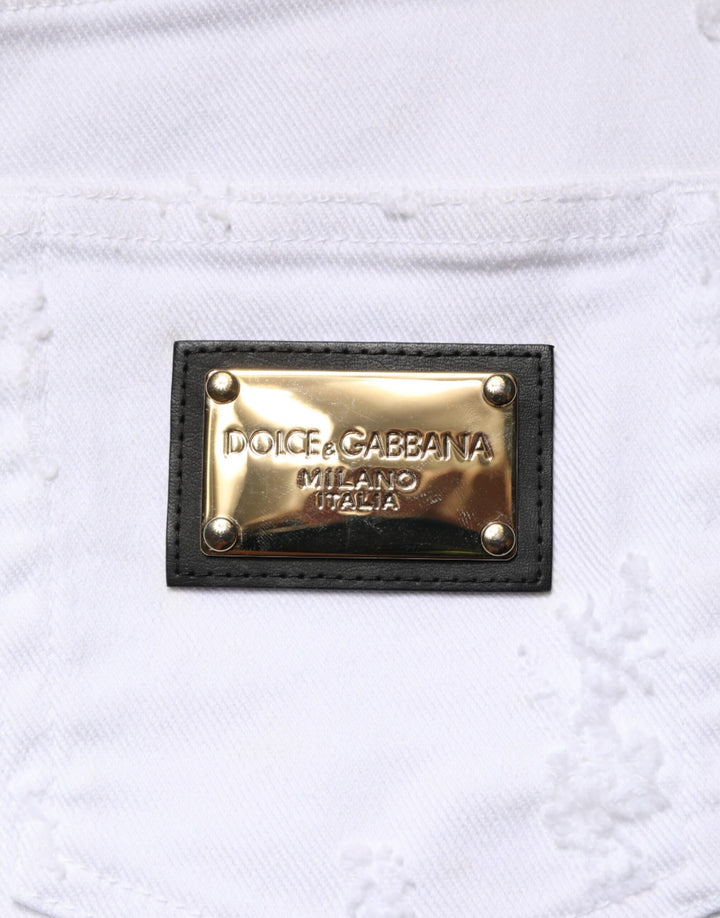 Dolce &amp; Gabbana White Distressed High Waist Denim Jeans