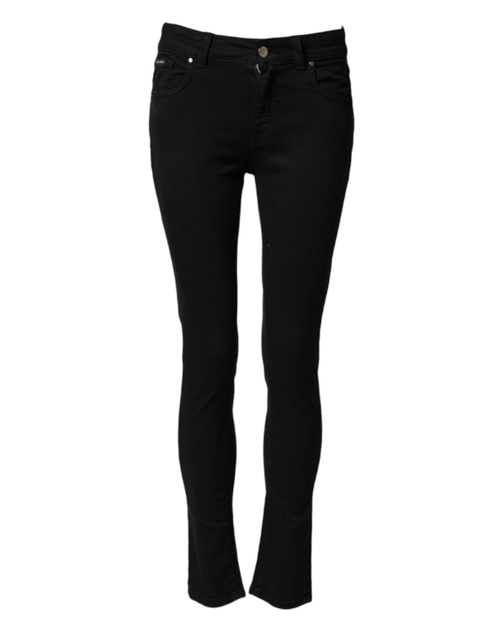 Dolce &amp; Gabbana Black Cotton Skinny Mid Waist Denim Jeans