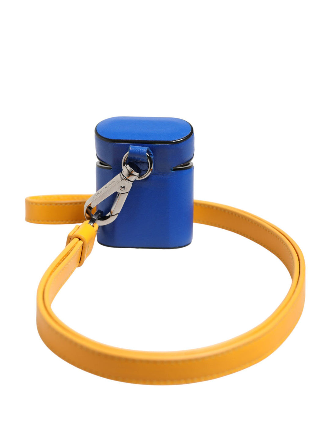 Dolce &amp; Gabbana Blue Yellow Calfskin Leather Logo Strap Men Airpods Case
