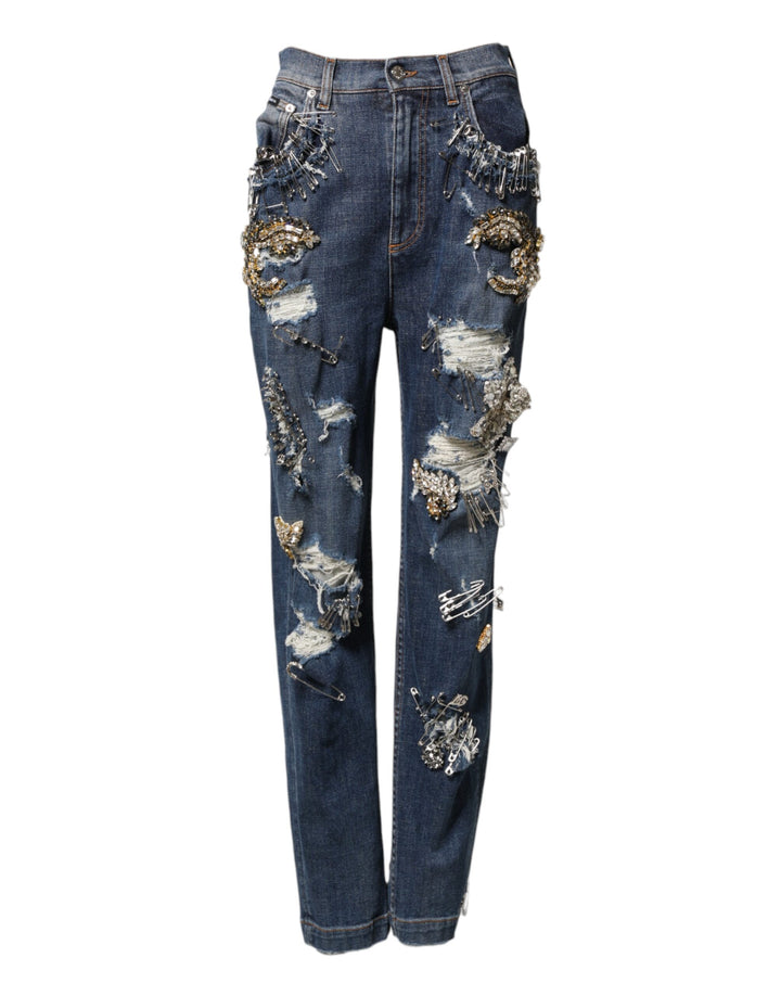 Dolce &amp; Gabbana Blue Cotton Rhinestone Embellish Denim Jeans