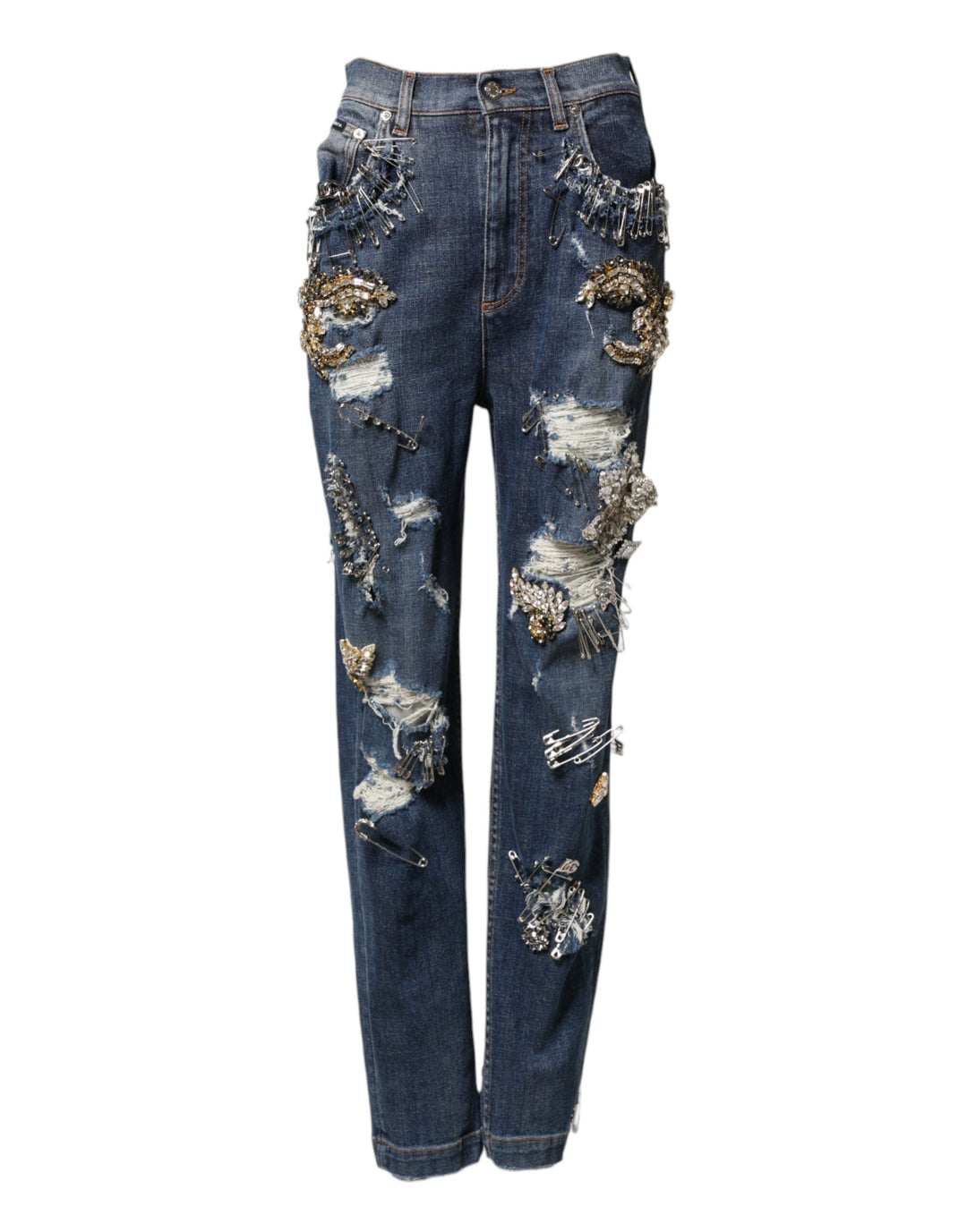 Dolce &amp; Gabbana Blue Cotton Rhinestone Embellish Denim Jeans